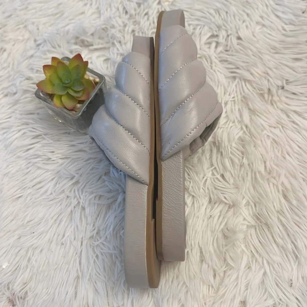 Eileen Fisher Haze Barley Nappa leather grey comfort slides sandals size 6.5